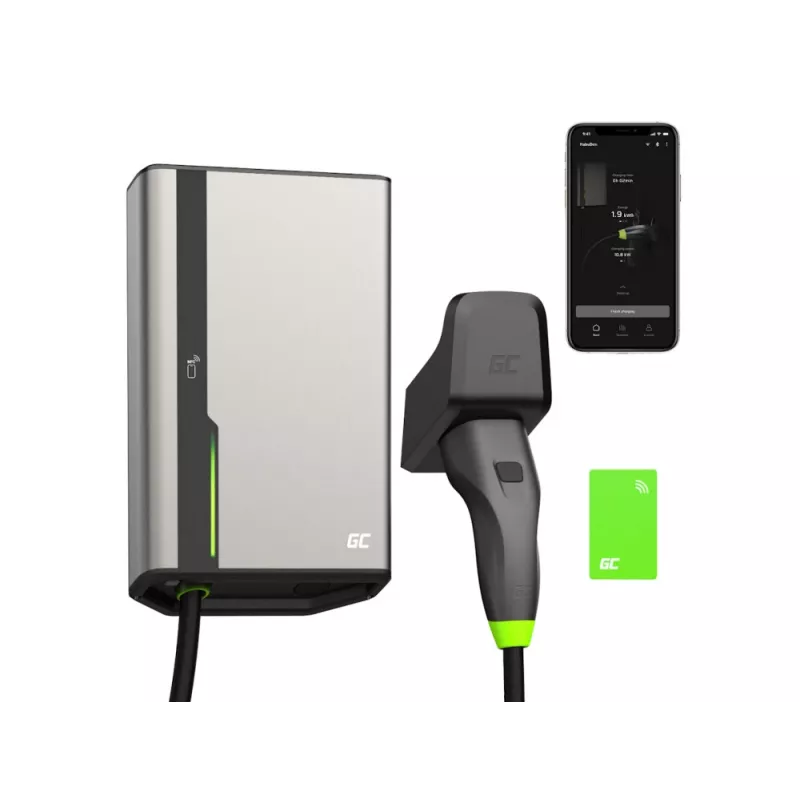 Green Cell GC EVGC021B2275 sieninis elektromobilio įkroviklis 3.6-22 kW 7.5 m NFC pilkas aliuminis