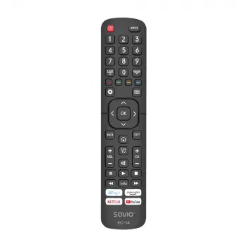 Universalus nuotolinio valdymo pultas SAVIO RC-14, skirtas Hisense Smart TV, IR belaidis, palaiko 14 įrenginių, veikimo nuotolis iki 10 m, juodas