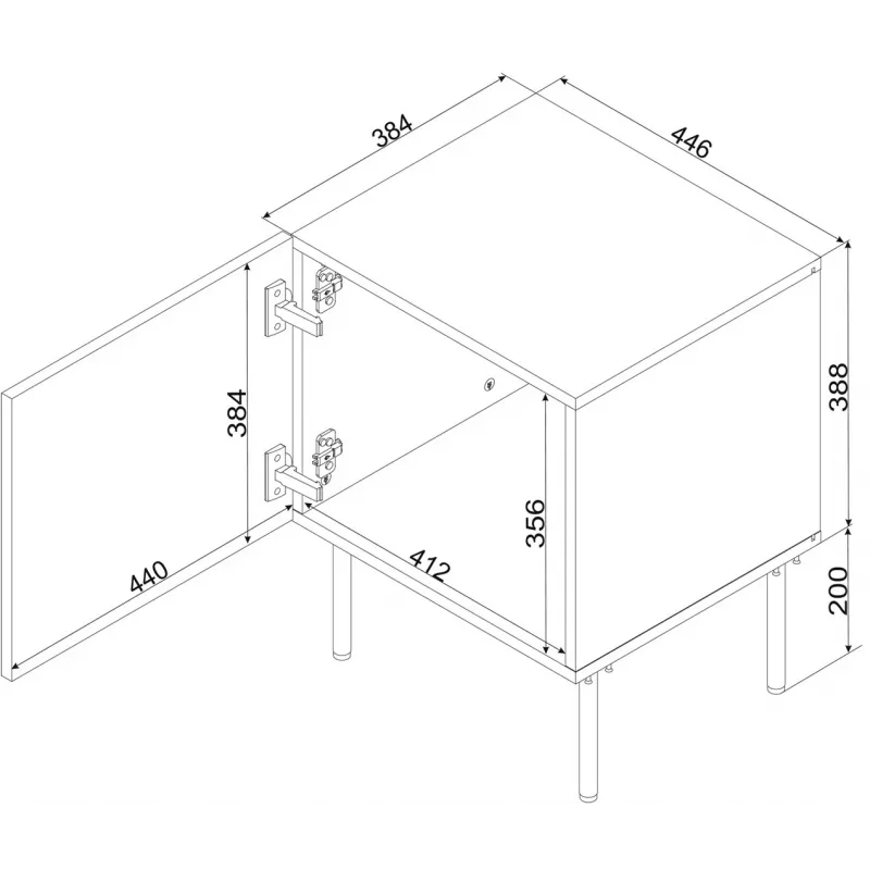Naktiniai staliukai 2 vnt Cama Meble ISLA 44,5×40×59 cm juodas matinis MDF/medžio drožlių plokštė