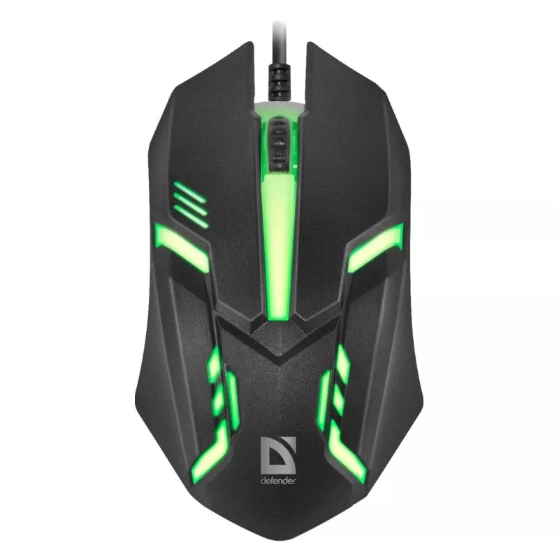 Laidinė optinė pelė DEFENDER CYBER MB-560L – ambidekstrinė, 1200 DPI, USB Type-A, 2 mygtukai, juoda