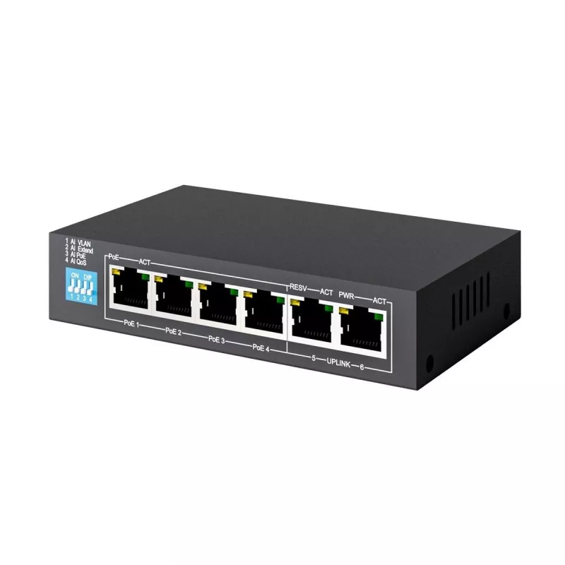 Nevaldytas jungiklis Extralink EUROS V2 4x 100Mb/s PoE/PoE+