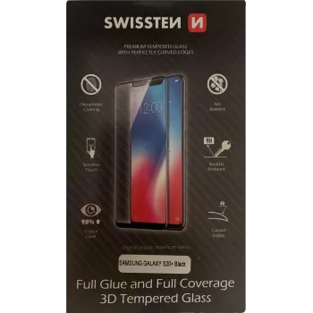 Apsauginis stiklas SWISSTEN Samsung Galaxy S20+ — 3D pilnas klijavimas, itin tvirtas, juodas