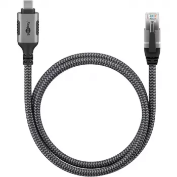 Etherneto kabelis USB-C 3.2 Gen2 Kištukas > RJ-45 Kištukas, LAN adapteris juodas/sidabrinis, 1,5 metro, pintas tekstilinis apvalkalas