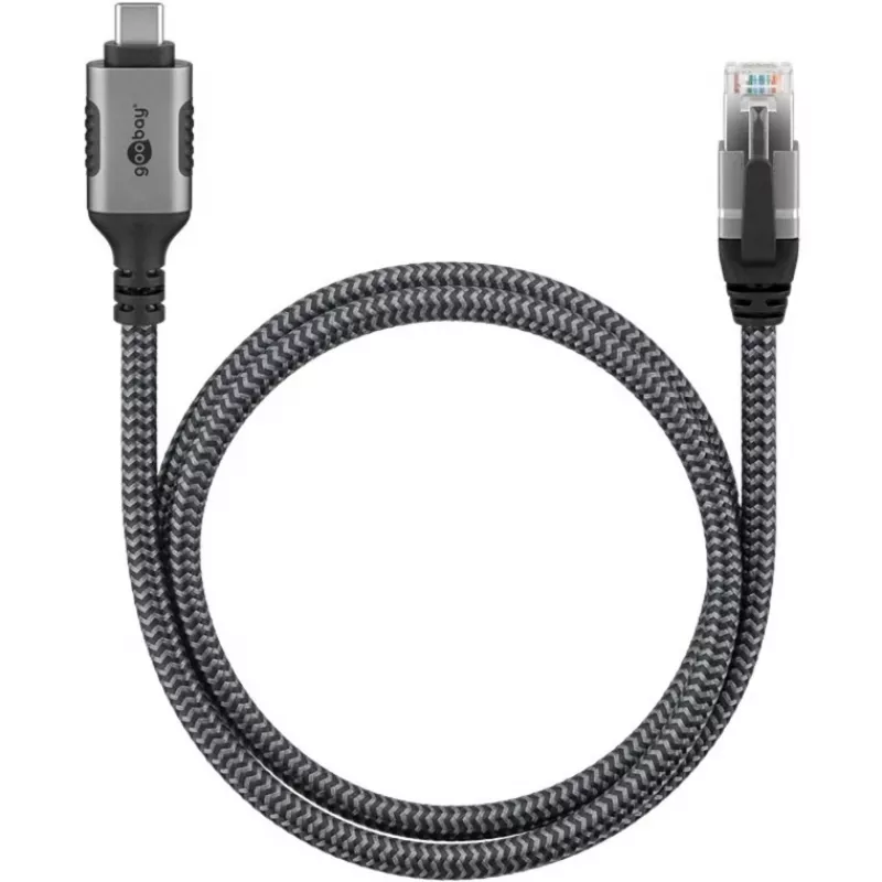Etherneto kabelis USB-C 3.2 Gen2 Kištukas > RJ-45 Kištukas, LAN adapteris juodas/sidabrinis, 1,5 metro, pintas tekstilinis apvalkalas