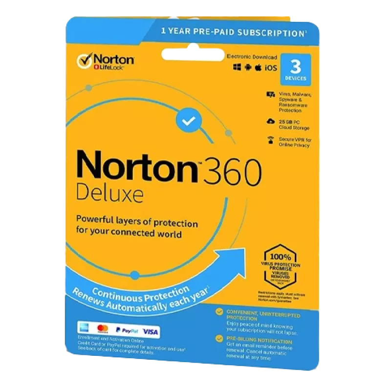 Norton 360 Deluxe | 3 Įrenginiai | 1 Metai | 25 GB Debesų Saugykla | ES