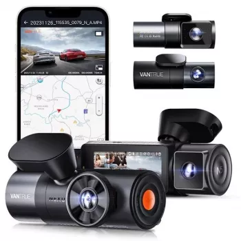 Automobilinis vaizdo registratorius VANTRUE N5 Nexus 5 – 4 kanalų, 2592×1944 pagrindinė kamera, 160° priekis/salonas, GPS, Wi‑Fi, IPS ekranas, MicroSD iki 512 GB