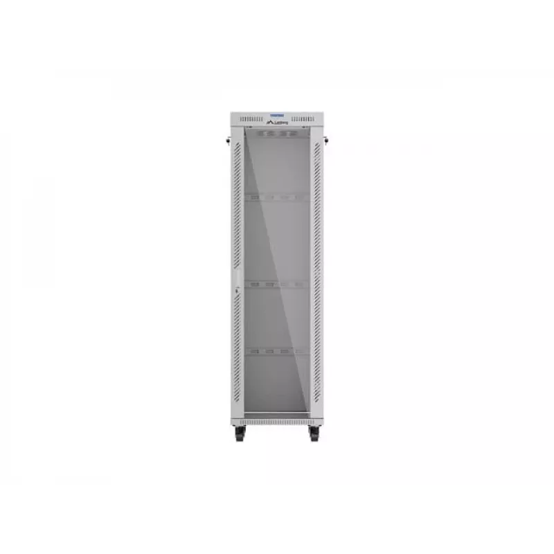 19 colių 42U LANBERG stovimas serverio stovas 600×600 mm pilkas su stiklinėmis durelėmis ir LCD (Flat Pack)
