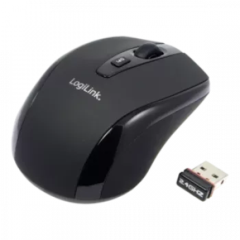 LogiLink Maus optisch Funk 2,4 GHz Mini - Maus - optisch - 3 Taste(n) - drahtlos - 2,4 GHz - kabelloser Empfänger (USB) - Schwarz (ID0031)