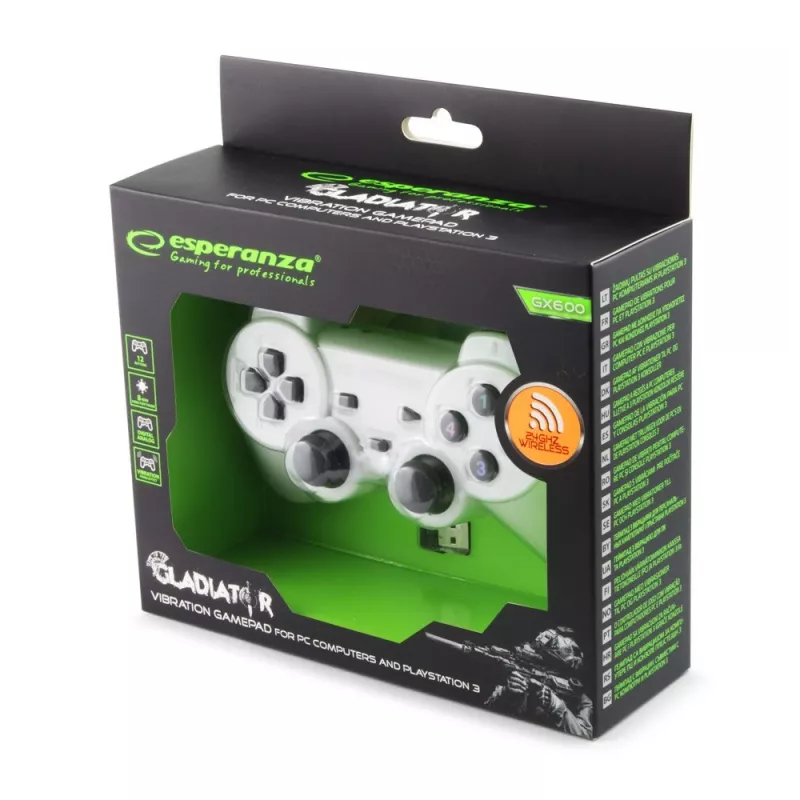 Esperanza EGG108W Belaidis žaidimų valdiklis juodos ir baltos spalvos RF valdiklis su analoginiu / skaitmeniniu režimu PC, PlayStation 3