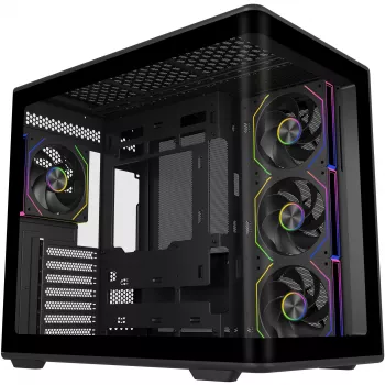COOLER MASTER Elite 600 ARGB, juodas bokštinis korpusas, 2x grūdintas stiklas