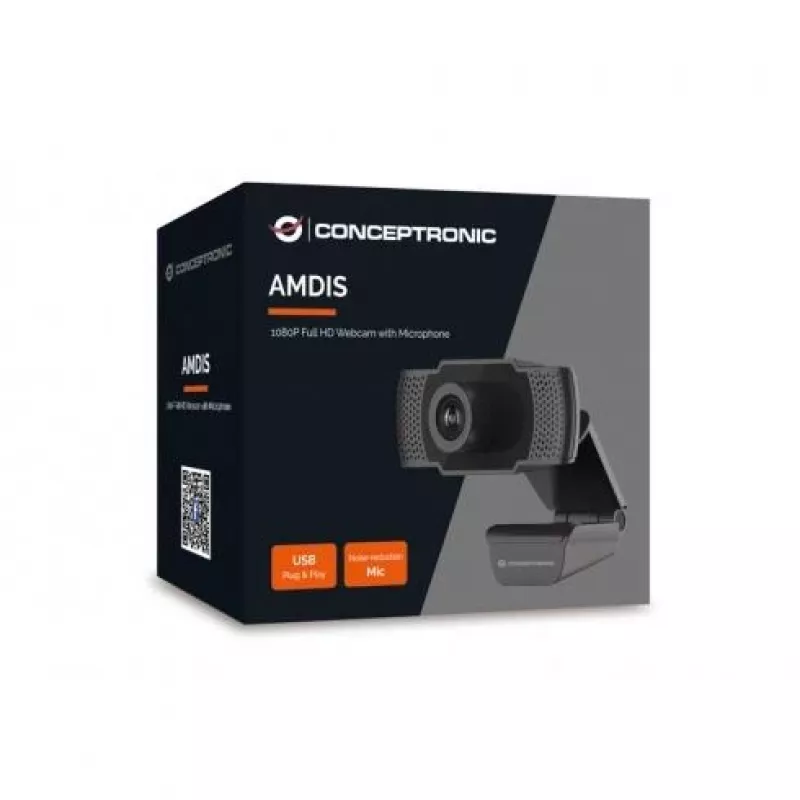 Conceptronic AMDIS 1080P Full HD internetinė kamera su mikrofonu, 2 MP, 1920 x 1080 pikselių, Full HD, 30 kadrų/s, H.264, M-JPEG, YUV, 90°