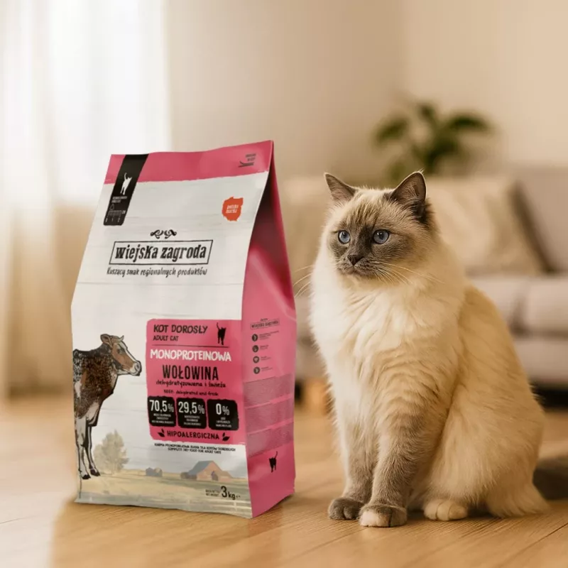 WIEJSKA ZAGRODA Monoprotein Beef – sausas kačių ėdalas – 3 kg