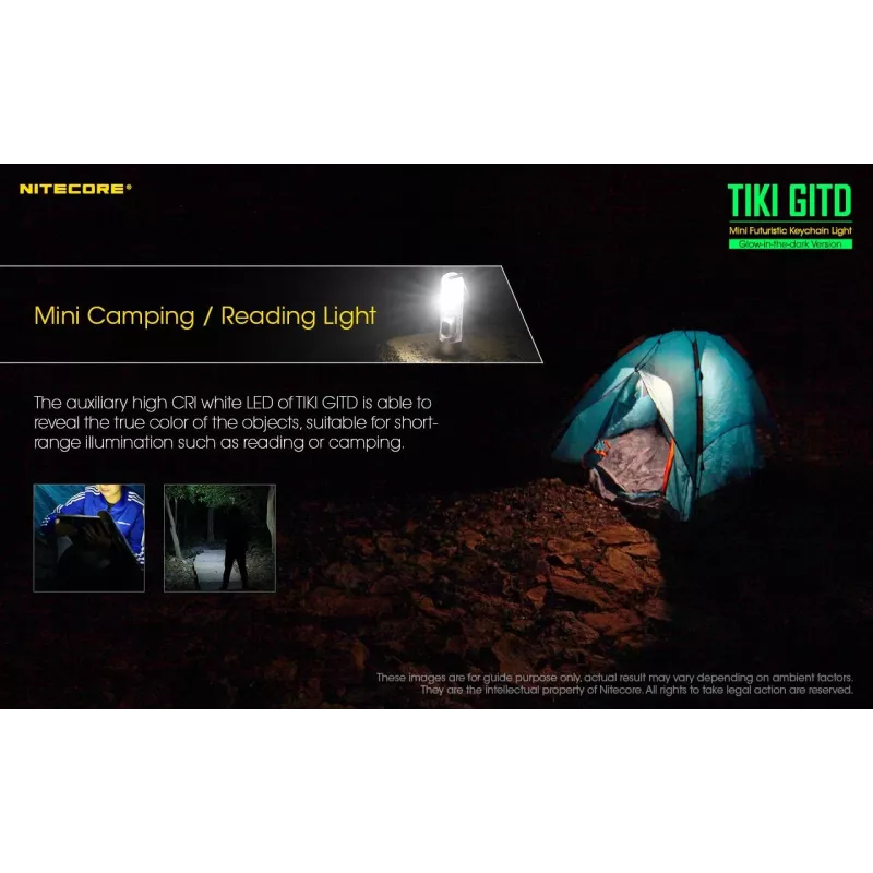 Rakto pakabuko žibintuvėlis Nitecore TIKI GITD pilkas – USB įkraunamas, 1 lm, 55 mm, 12 g, IP66