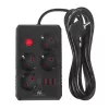 Maitinimo blokas MACLEAN MCE393 B – 4 kištukiniai lizdai, 3×USB, 110–240 V, 2500 W, 3 m laidas, juodas