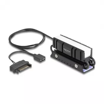 Šilumos šalintuvas DELOCK 18460 M.2 SSD 2280 — aliuminis/varis, RGB 5V, juodas