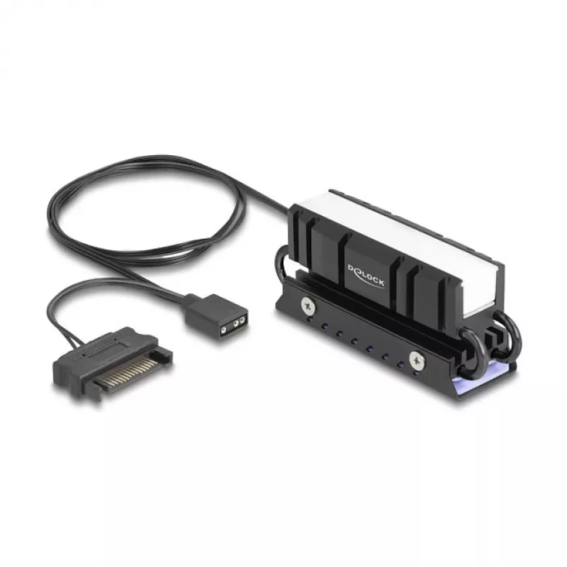 Šilumos šalintuvas DELOCK 18460 M.2 SSD 2280 — aliuminis/varis, RGB 5V, juodas