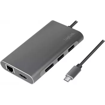 LogiLink UA0382 Nešiojamojo kompiuterio dokų stotelė ir prievadų replikatorius, USB 3.2 Gen 1 (3.1 Gen 1) Type-C, sidabrinė (UA0382)