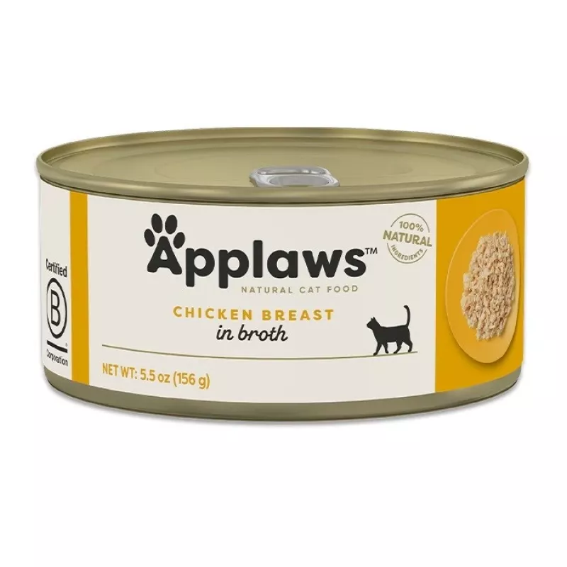 Šlapias kačių maistas Applaws Chicken Breast 156 g — suaugusiems, 16% baltymų, 80% drėgmės, skardinė