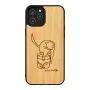 Apsauginis dėklas iPhone 12 Pro Max, medinis su katės ir raudonos žuvies raštu