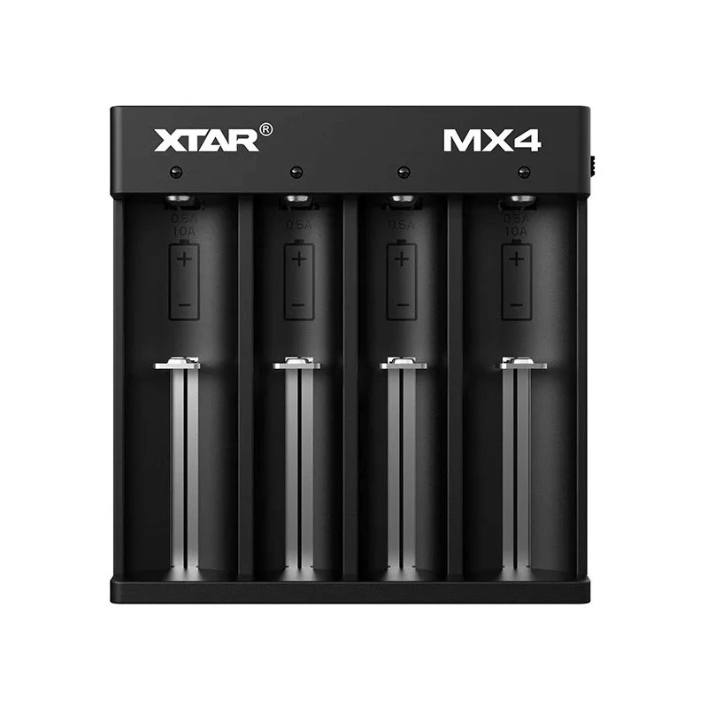 Įkroviklis baterijoms XTAR MX4 4 lizdų universalus Li-ion NiMH USB-C, juodas, palaiko 4 baterijas