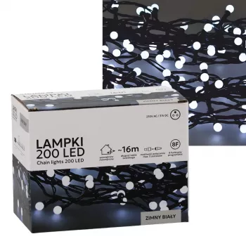 LED girlianda Extralink 200 lempučių šalta balta, skersmuo 3+ mm, ilgis 16 m