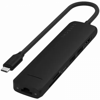 Satechi 7-in-1 USB-C Slim Multiport Adapter Ethernet (USB-C PD, 2x USB-A, HDMI 4K, Ethernet, kortelių skaitytuvas micro/SD) (Juoda)