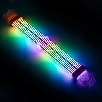 PCI-E 8 kontaktų ilginimo kabelis Kolink Umbra Radiant ARGB — dvigubas 2× 8 kontaktų, pintas GPU maitinimo ilgintuvas