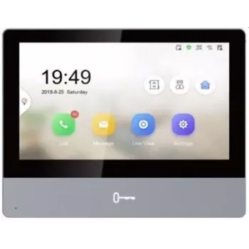 Vizualinis domofonas Hikvision DS-KH8350-TE1 7 colių IPS jutiklinis ekranas, PoE, SIP, MicroSD lizdas, 1024×600, aliumininis korpusas, juodas
