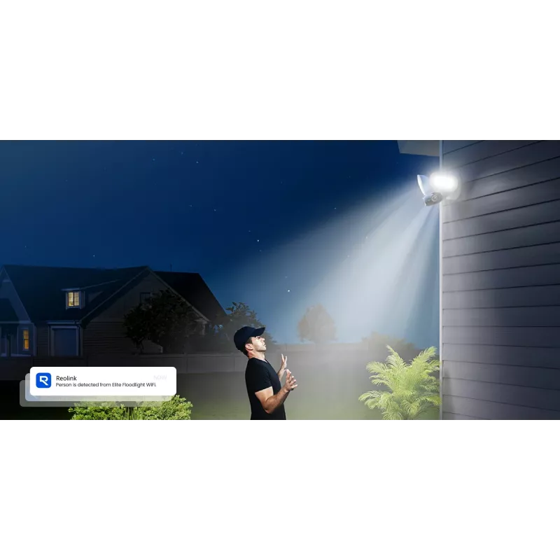 Lauko prožektorių kamera Reolink Floodlight Series F751W — 8 MP, F2.8mm/F1.6 objektyvas, IP66, „Micro SD“ iki 512 GB