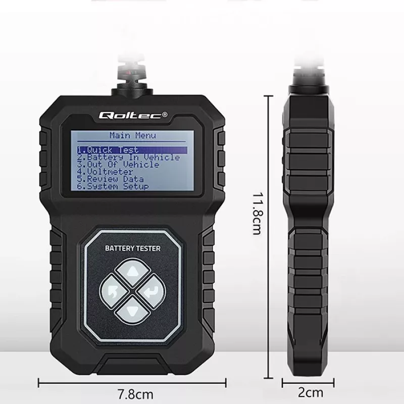 Qoltec skaitmeninis akumuliatoriaus testeris su LCD | Lenkiškas meniu | 12V | AGM | GEL | STD | 30-220AH