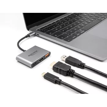 DeLOCK 61071 vaizdo kabelio adapteris 0,1 m USB Type-C / USB Type-C / USB Type-A / HDMI pilkas