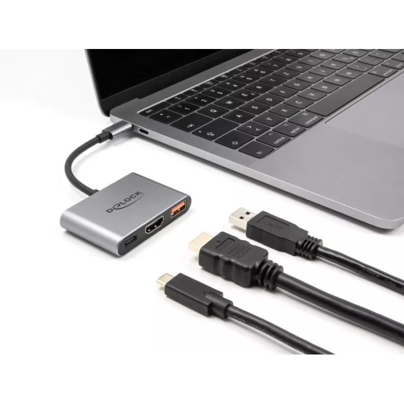 DeLOCK 61071 vaizdo kabelio adapteris 0,1 m USB Type-C / USB Type-C / USB Type-A / HDMI pilkas