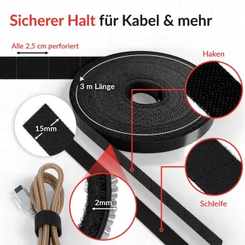 Label-The-Cable LTC RIP STRAP, lipnusis dirželis su kabliukais ir kilpomis, juodas, 3 m (LTC 1410-3)