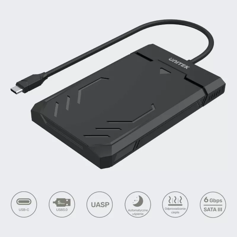 Unitek Y-3036A DiskGuard Raiden – Išorinis dėklas 2.5 inch SATA kietajam diskui / SSD su USB-C