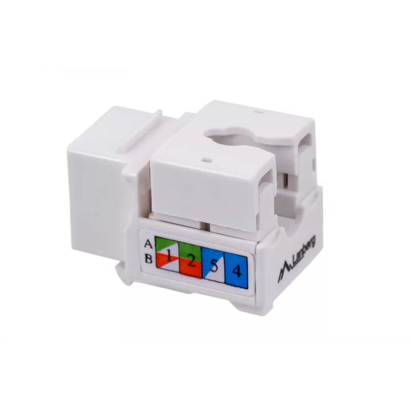 Keystone modulis LANBERG KSU6-1090, Cat6 U/UTP plokščias, RJ-45 kištukas į LSA lizdą, AWG 22/26, 14,5×16,1 mm, baltas