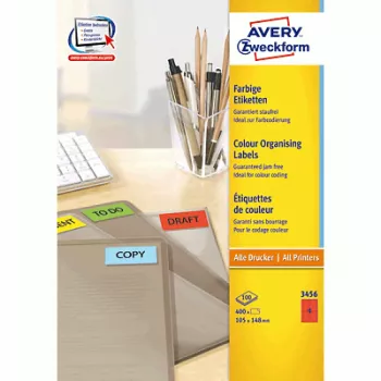 Lipnūs spausdintuvo lipdukai Avery Coloured Labels Raudoni 105 x 148 mm
