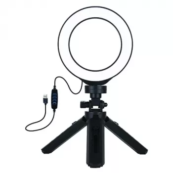 LED žiedinė šviesa 12 cm su trikoju stovu iki 14,5 cm, USB