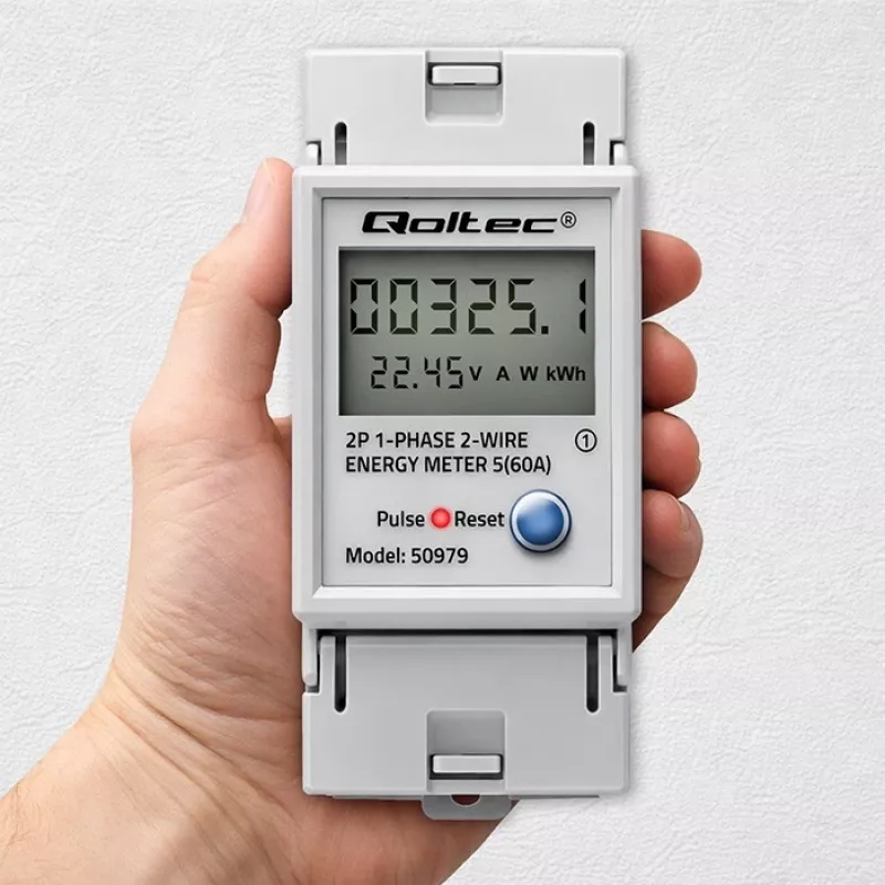 Energijos skaitiklis QOLTEC Vienfazis DIN-bėgis 230V (MPN 50979)