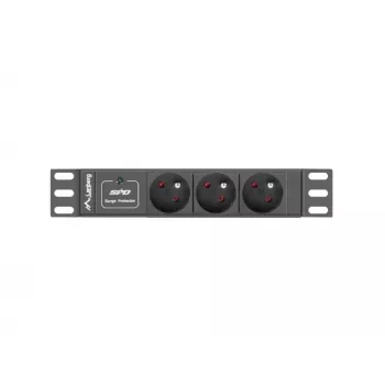 Maitinimo paskirstymo blokas LANBERG PDU-03E-0200-BK — 1U, 3x E tipo lizdai, 220–250 V, 16 A, 2 m kabelis, juodas