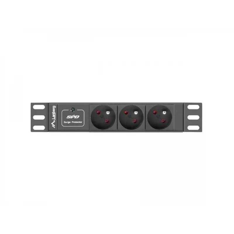 Maitinimo paskirstymo blokas LANBERG PDU-03E-0200-BK — 1U, 3x E tipo lizdai, 220–250 V, 16 A, 2 m kabelis, juodas