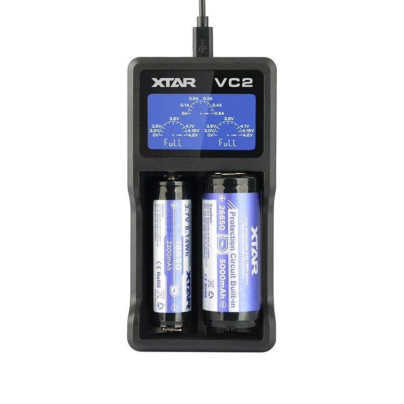XTAR VC2 Buitinių baterijų įkroviklis USB