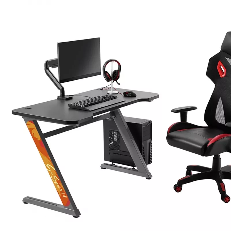 NanoRS RS120 Gaming stalas, modernus dizainas, lengvas ir stabilus (maks. 50 kg), juodas su oranžiniais akcentais