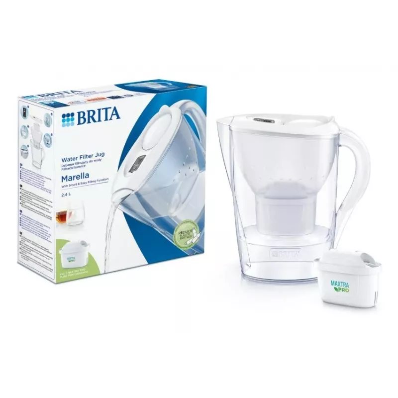 BRITA Marella vandens filtro ąsotis su Maxtra Pro kasetė, 2,4 L, balta, ergonomiška rankena