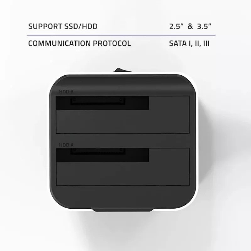 Qoltec 50309 HDD SSD 2.5 3.5 dokavimo stotelė | SATA III | USB 3.0 | Super greitis 5Gb/s | su klonavimo funkcija