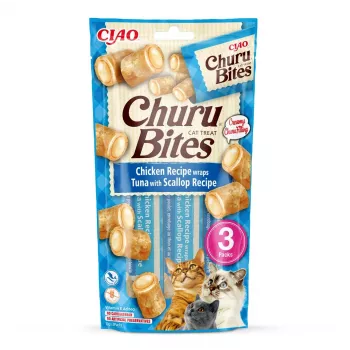 INABA Churu Bites Vištiena su tunu ir jūros šukutėmis - skanėstai katėms - 3x10 g