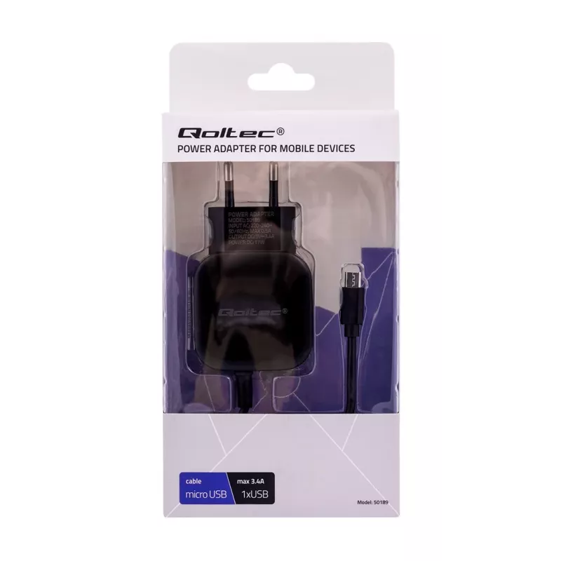 Qoltec 50189 Įkroviklis vidaus naudojimui, 17 W, USB 2.0, 1 m