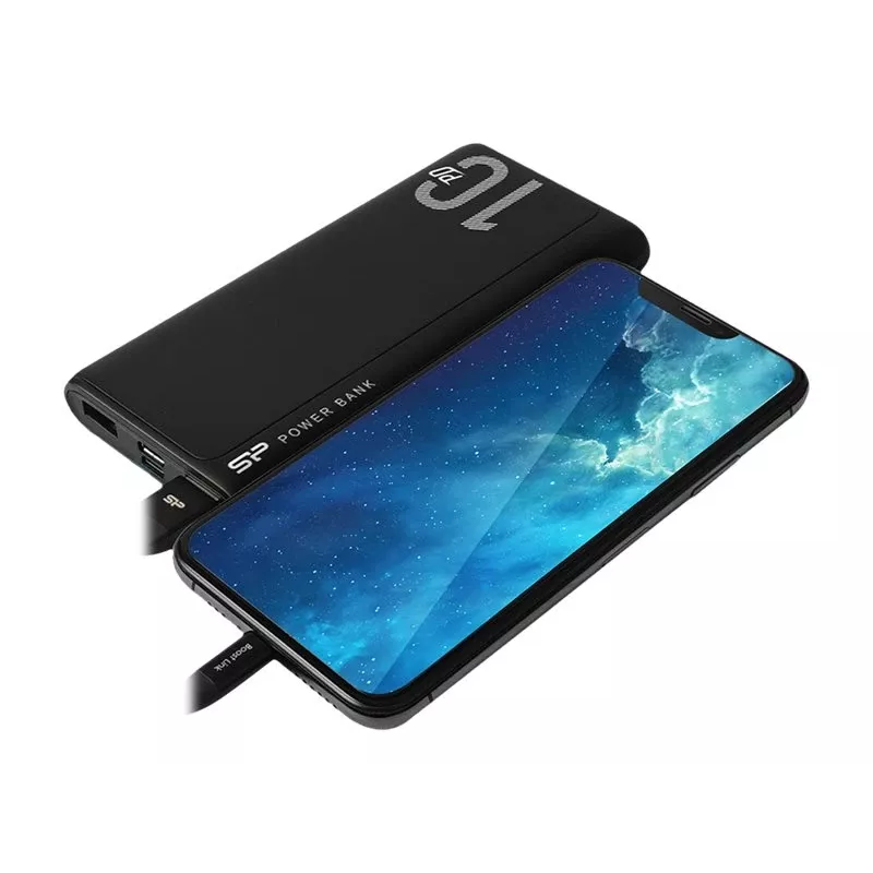Nešiojamas įkroviklis Silicon Power QP15 10000 mAh, LiPo, 2x USB-A + 2x USB-C, Micro-USB įvestis, juodas