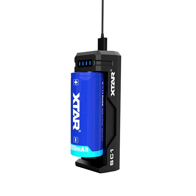 Baterijų įkroviklis XTAR SC1 vieno lizdo USB‑C Li‑ion 18650 elementams, 1 vieta, juodas