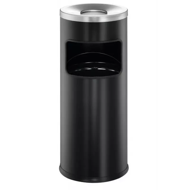 Durable 3332 apvalus metalinis šiukšlių konteineris su pelenine ir gesintuvu, juodas, 17 l