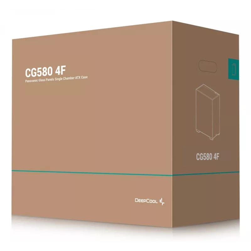 Korpusas DeepCool CG580 4F Midi Tower — ATX/MicroATX/ITX, grūdintas stiklas, 3×120 mm + 1×120 mm ventiliatoriai, 2×3.5 colio ir 2×2.5 colio diskų vietos, USB-A×2 USB-C×1, juodas